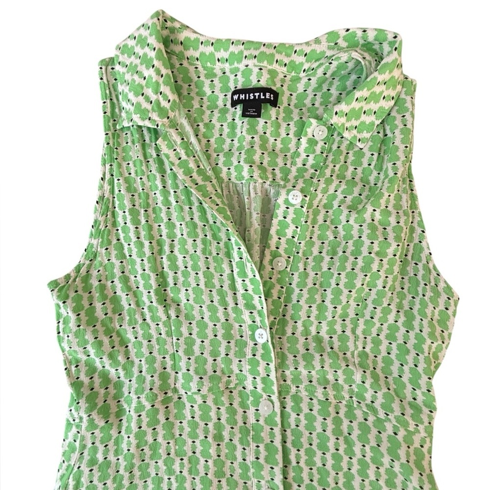Whistles Green Printed Midi Shirt Dress Sleeveless Button Front Collared